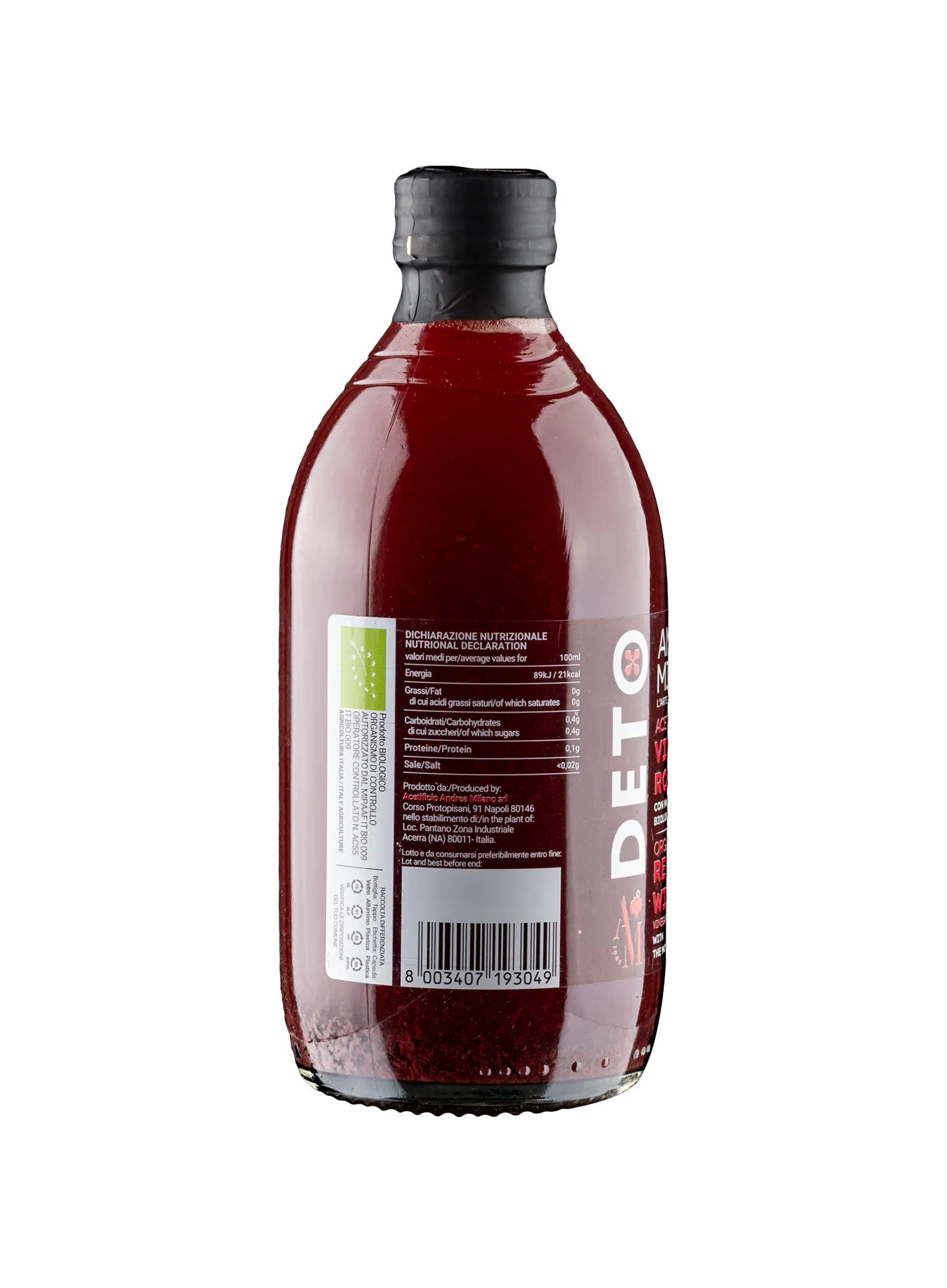ORGANIC RED WINE VINEGAR - DETO ANDREA MILANO