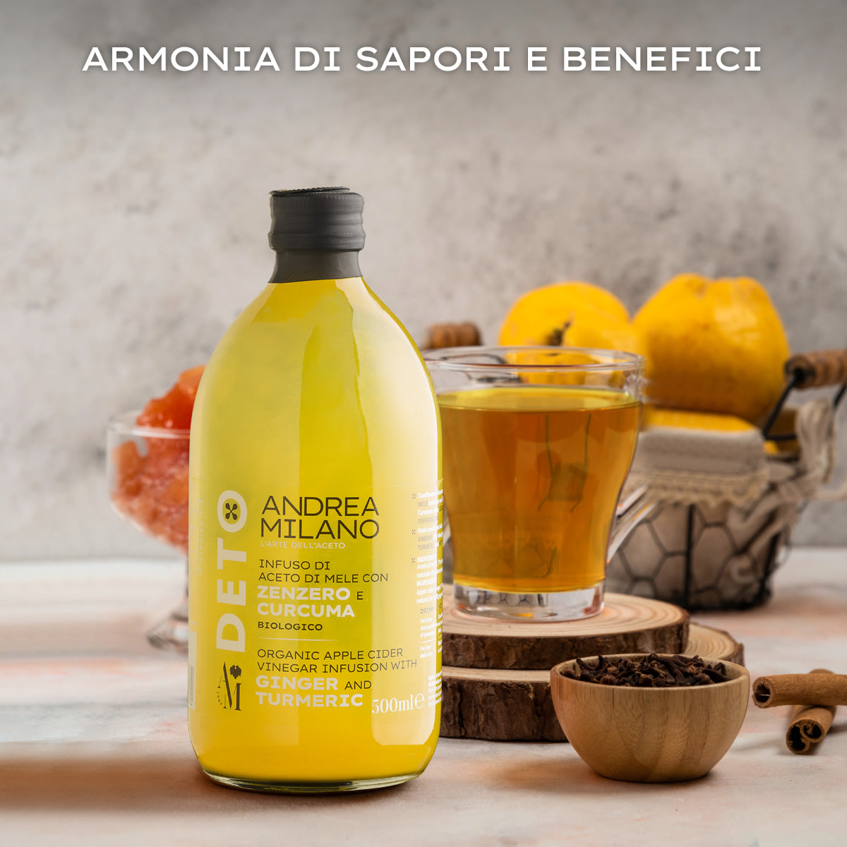 ORGANIC APPLE CIDER VINEGAR INFUSION WITH GINGER AND TURMERIC - DETO ANDREA MILANO